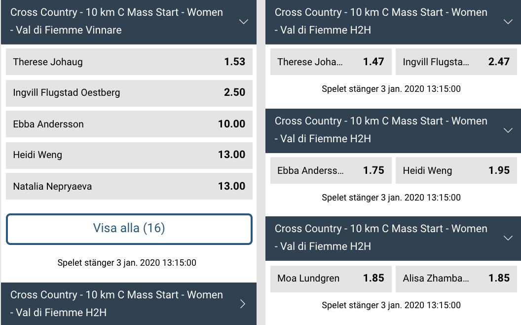 Tour de ski Odds Val di Diemme damer 10 km